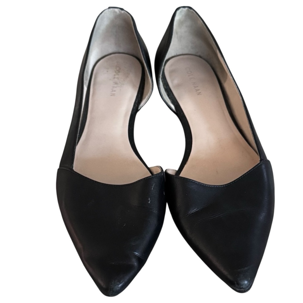 Cole Haan BLACK smooth‎ leather d'orsay pointed toe flats skimmers loafers 7.5